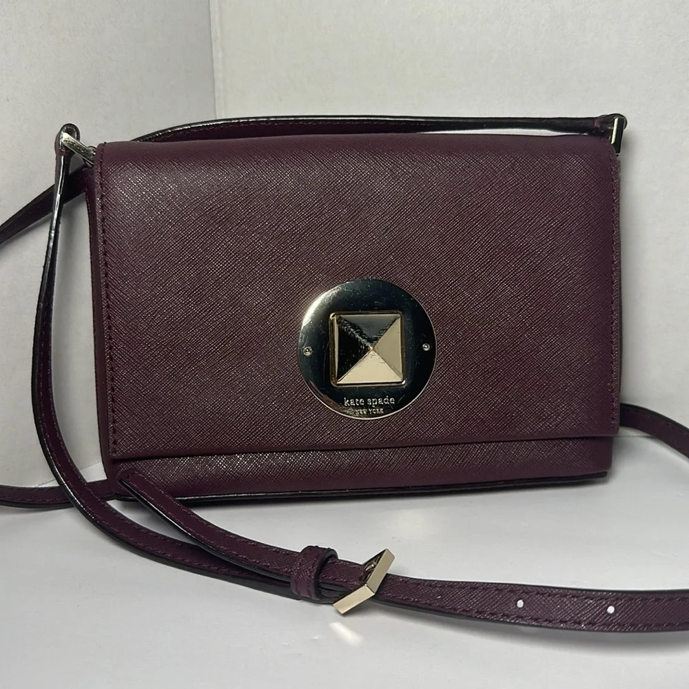 Kate Spade Newbury Lane Sally Mulled Wine Saffiano Leather Turnlock CrossbodyBag